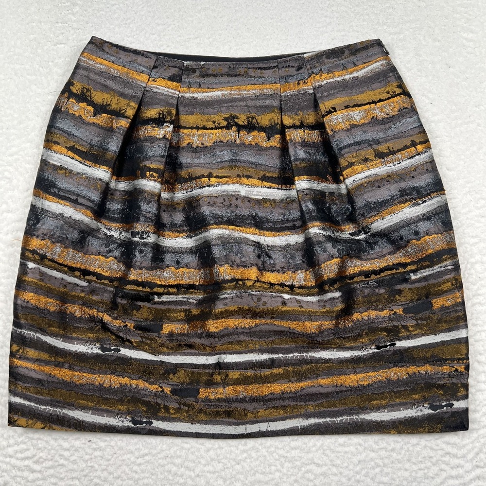 Lafayette Skirt Women's 12‎ Abstract Striped Metallic Brocade Lined A Line Mini